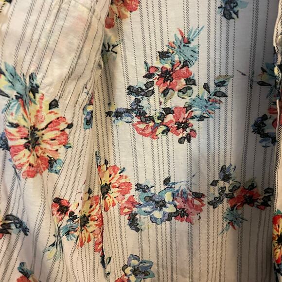 French Laundry Striped Floral Spring Ivory Button Front Long Sleeve Top Small - Picture 9 of 13